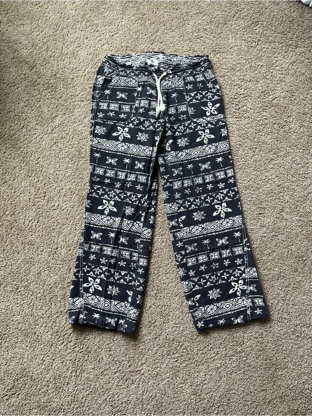 Charcoal and cream Patterned linen blend Lounge Pants